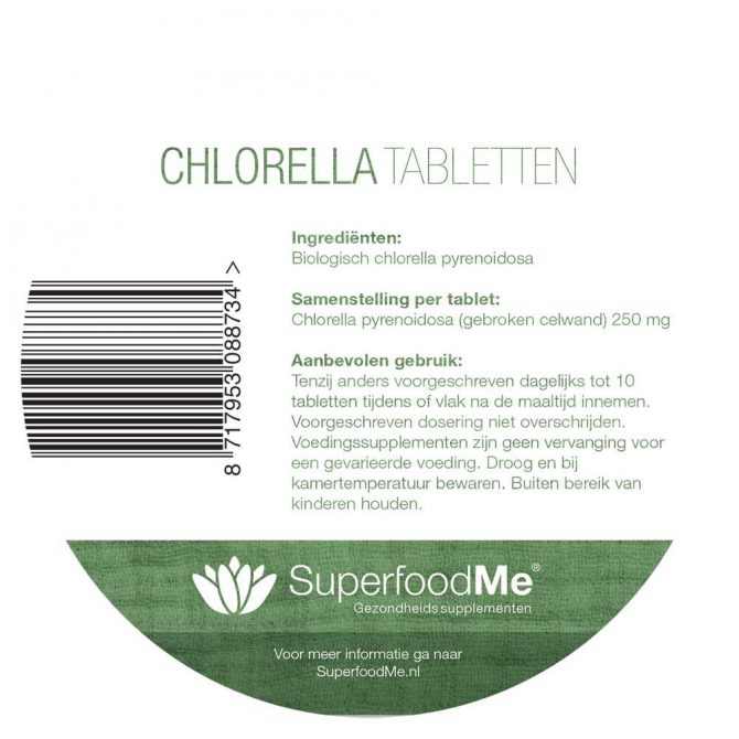 Biologische Chlorella tabletten 500 gram, 2000 stuks van Superfood4Me