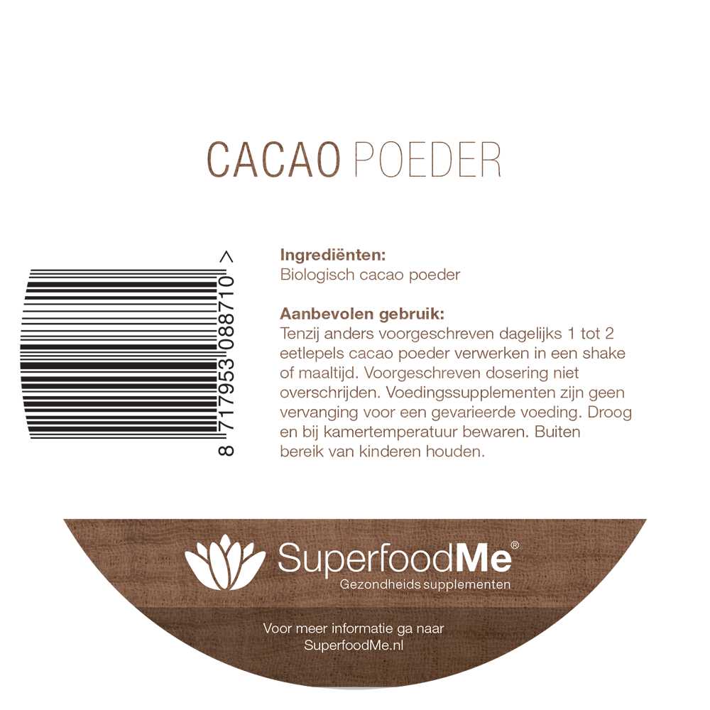 Biologische rauwe cacao poeder Voedingswaarde Superfood