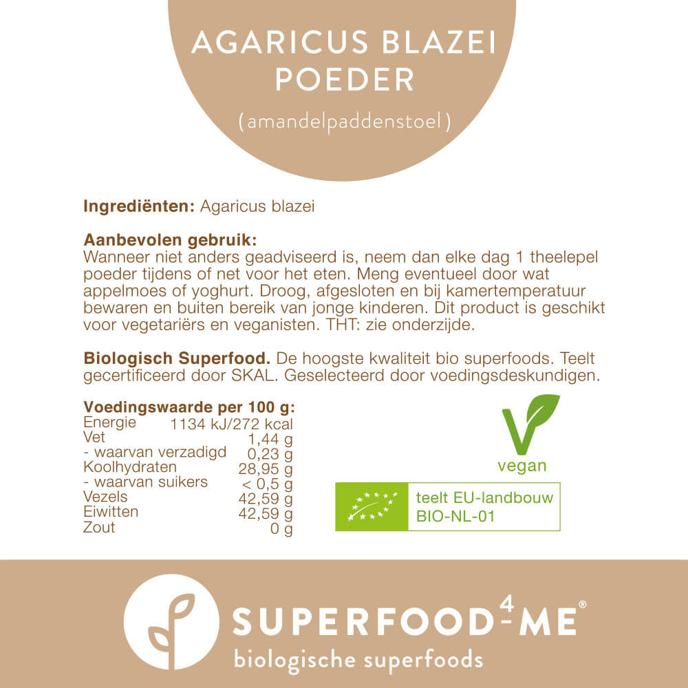 Biologische amandelpaddenstoel poeder Agaricus Blazei poeder superfoods Superfood4Me
