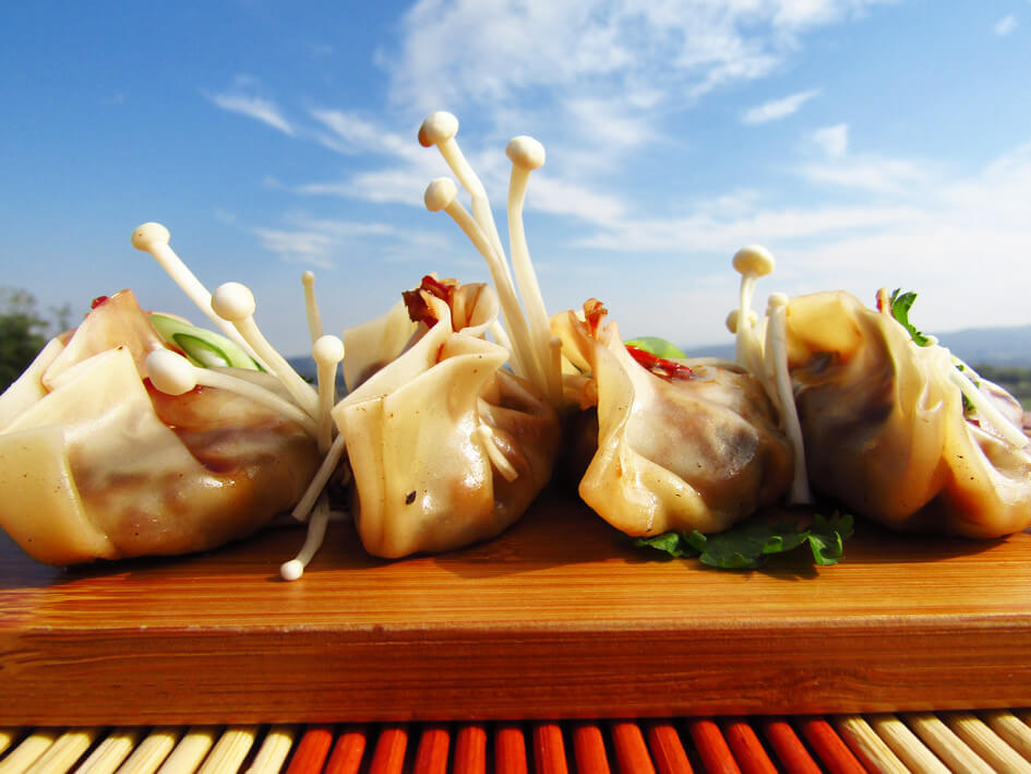 Superfood recept dumplings met amandelpaddenstoel