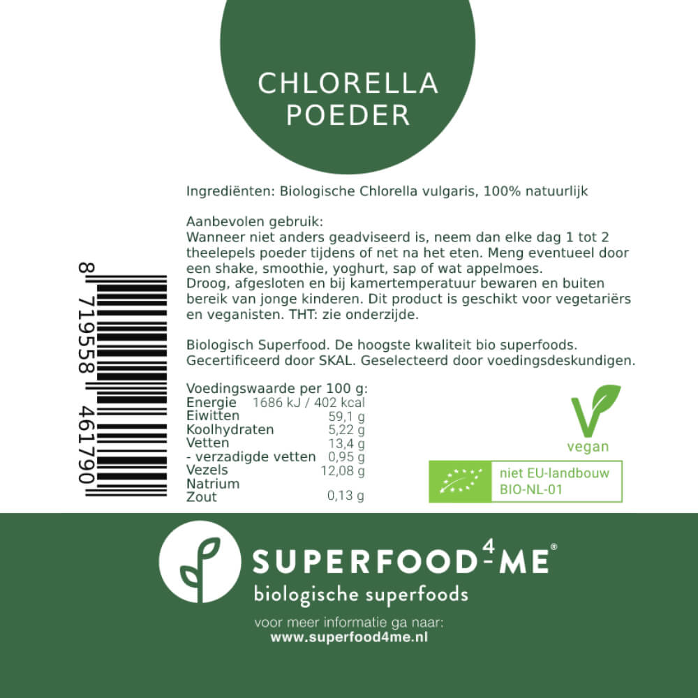 voedingswaarde-chlorella-poeder_biologisch_etiket_achterkant_superfood4me